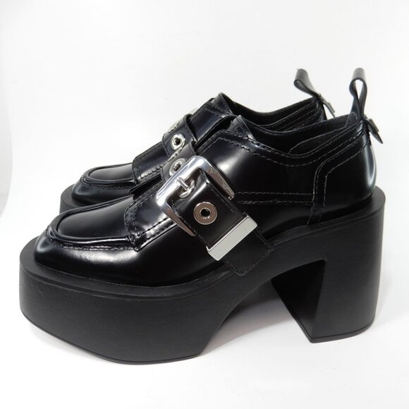 LARROUDE Stewart Platform Oxford Heels Size 8 Black Leather Chunky NEW $375 - Picture 6 of 16
